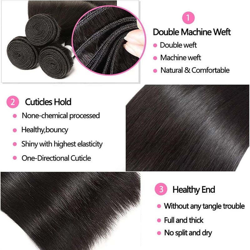 ANGIE QUEEN Hair Straight Human Hair Bundles 20 Inch 100% Unprocessed Virgin Human Double Weft Human Hair Single Bundle 100 Gram(+/-5g) Nature Black Color for Women Hair Extensions - Image 5